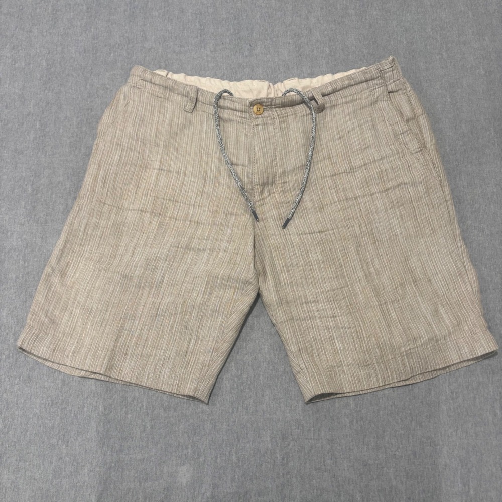 Tommy Bahama Mens XL Tan Herringbone Linen Blend Drawstring Shorts RN86549